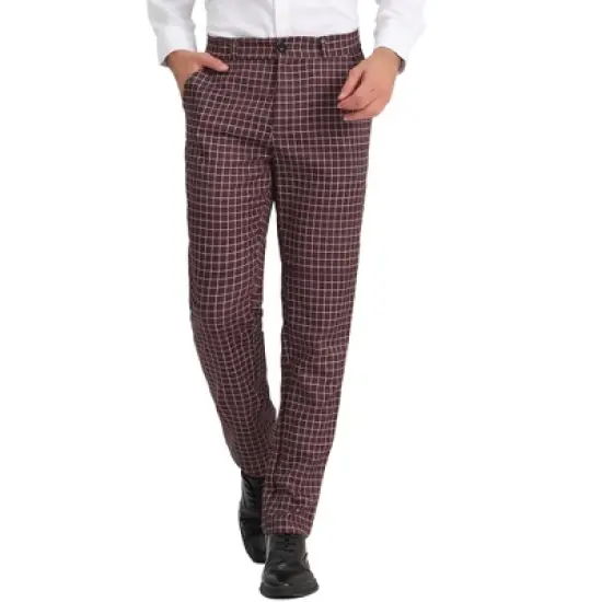 Lars Amadeus Men's Business Plaid Lightweight Regular Fit Flat Front Checked Pants image {6}