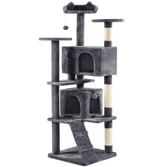 Yaheetech 70"H Cat Tree with 2 Condos for Kittens Small Cats image {9}