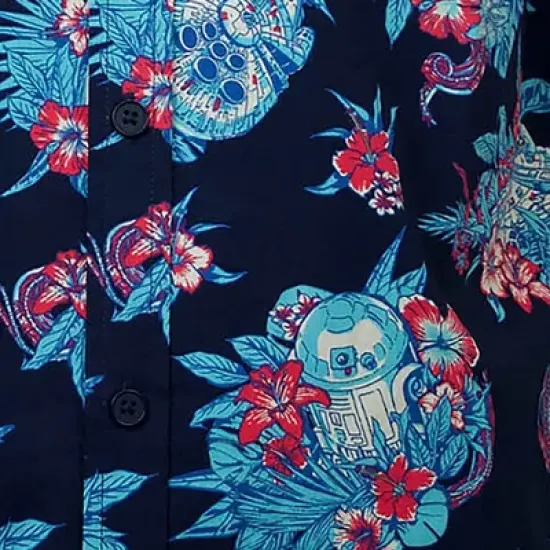 Men's Star Wars R2-D2 and Millennium Falcon Hawaiian Print Button Down Shirt image {1}