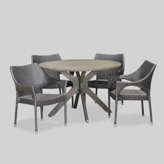 Natividad 5pc Acacia & Wicker Dining Set - Gray - Christopher Knight Home image {4}
