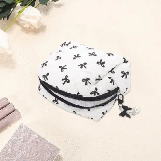 Unique Bargains Square Bag with Pendant Bow Makeup Bag 1 Pc image {2}