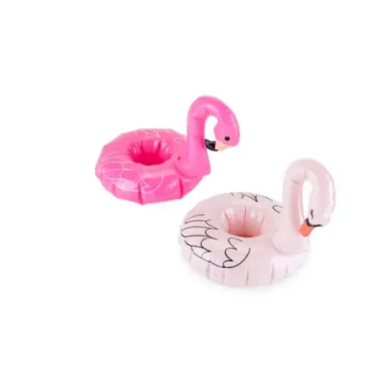 Blush Flock Drink Floaties for Standard Cups and Cans, Pool Party or Beach Bird Inflatables, Pink Flamingo and Swan, Set of 2 image {3}