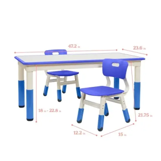 ECR4Kids Rectangle Dry-Erase Activity Table with 2 Adjustable Chairs, 3-Piece image {1}