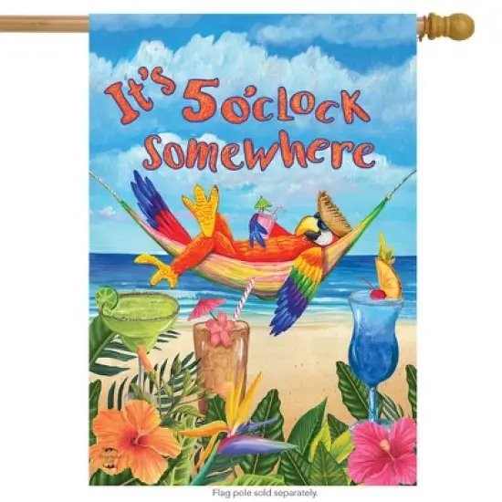 5 O'clock Parrot Summer House Flag Tropical Beach Humor 28" x 40" Briarwood Lane image {1}