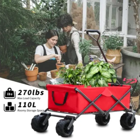 FURNIinspire Outdoor Serving Carts Park Garden Cart Tool Customized Color Folding Camping Trolley Outdoor Picnic Beach Wagon, Red, 37.8"*21.2"*34.45" image {4}