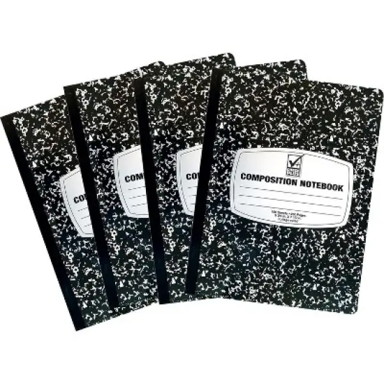 4E's Novelty Composition Notebook 4 Pack - Hard Cover, 100 Sheets 9.75" x 7.5" Black Marble School Supplies Notebooks for Students image {1}