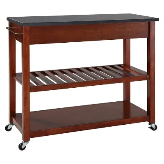 Solid Black Granite Top Kitchen Cart/Island with Optional Stool Storage - Classic Cherry - Crosley image {1}