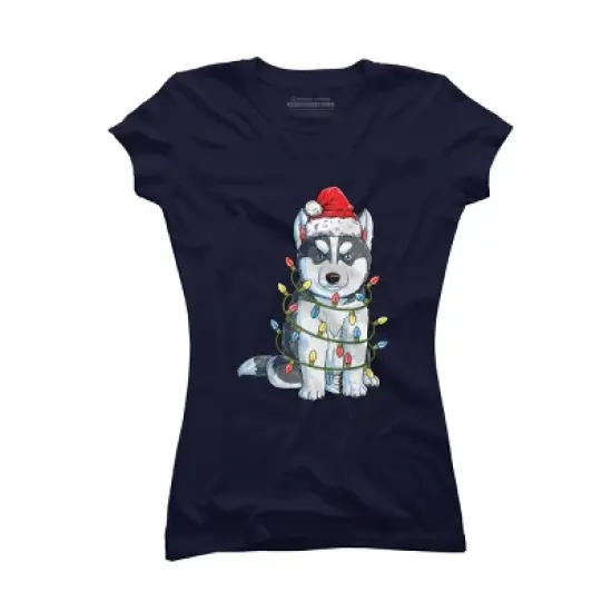 Junior's Design By Humans Siberian Husky Santa Christmas Tree Lights Xmas Gifts Boys T-Shi By NekoShop T-Shirt image {5}