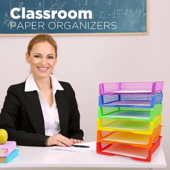 4E's Novelty Stackable Paper Trays: 6 pcs per pack, Classroom Organizer, Plastic Task Box, Classroom Storage, Pencil Tray, Container for Erasers image {3}