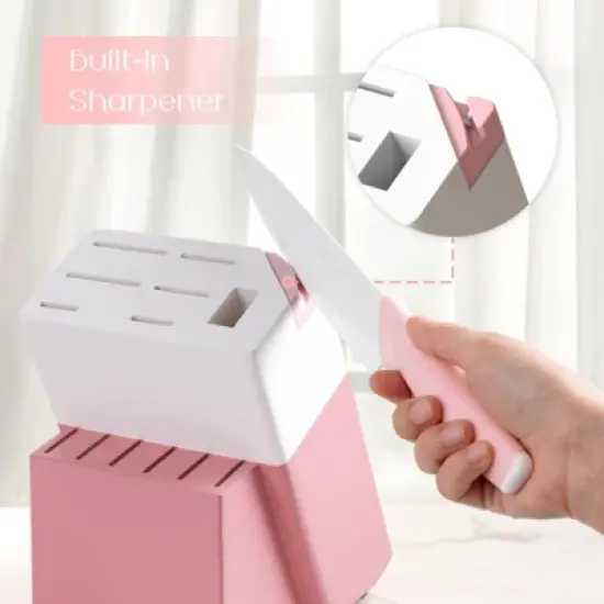 Itopfox Knife Set with Block and Sharpener, 15-Piece German Stainless Steel Knives, Ceramic Coating, Sharp Blade, Dishwasher Safe, Ergonomic Handle image {4}