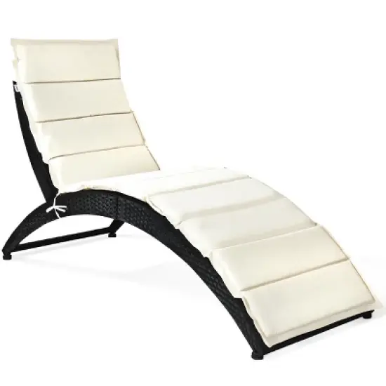 Tangkula 2PCS Foldable Rattan Wicker Chaise Lounge Chair w/ Cushion Patio Outdoor image {1}