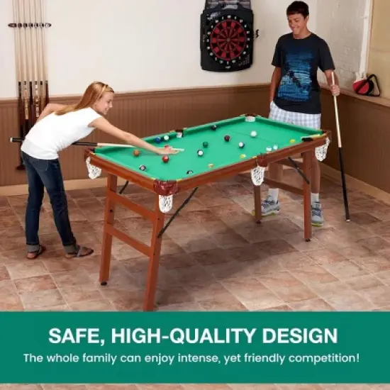 5 ft Folding Pool Table Portable Foldable Billiards Table for Kids and Adults Pool Game Table with 2 Cue Sticks 16 Balls Triangle Chalk image {5}