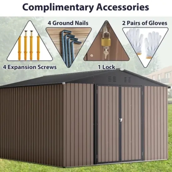 10' x 10' Metal Storage Shed for Ourdoor, Steel Yard Shed with Design of Lockable Doors, Utility and Tool Storage for Garden, Backyard,Outside use image {4}
