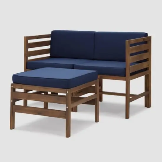 3pc Modular Acacia Wood Patio Chat Set with Cushions - Saracina Home image {10}