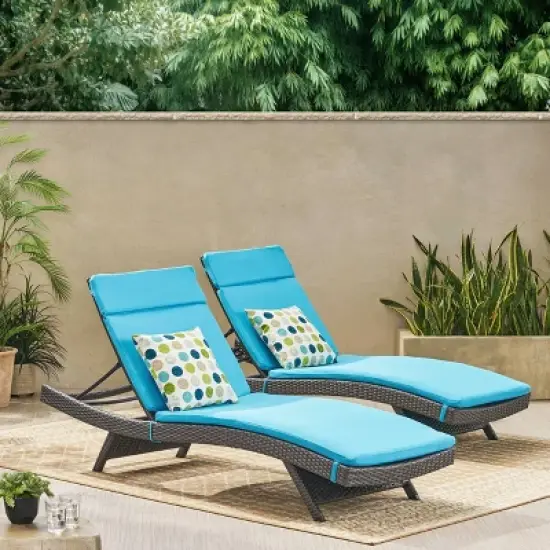 Salem Set of 2 Gray Wicker Adjustable Chaise Lounge - Blue - Christopher Knight Home: UV & Weather-Resistant, Iron Frame image {5}