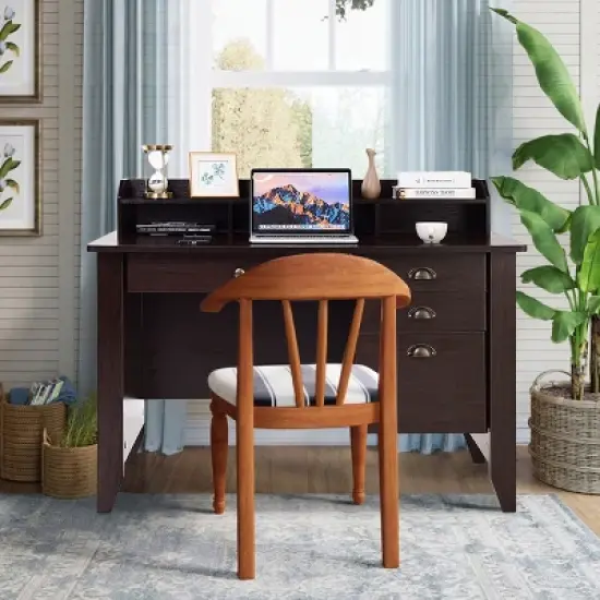 Costway Computer Desk PC Laptop Writing Table Workstation Student Study Furniture Brown image {2}
