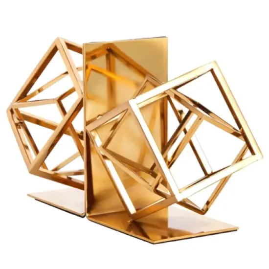 Juvale Decorative Gold Bookends with Square Metal Geometric Design, for Books, Magazines, Journals, Slip-Resistant Pads (5x6x3 in) image {5}
