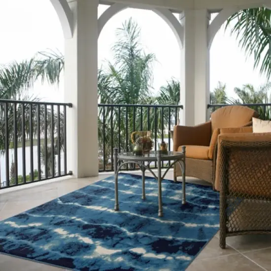 Shibori Waves Outdoor Rug Navy - Threshold&trade; image {1}