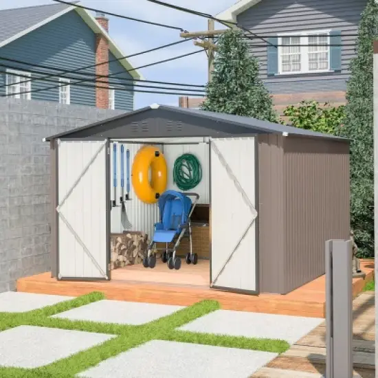 Metal Backyard Storage Shed with Lockable Doors,Outdoor Utility Garden Storage Shed with Ventilation,Weatherproof Metal Tool Shed-Coolbibila image {7}