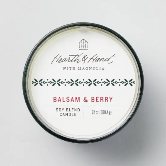 Textured Glass Balsam & Berry Jar Christmas Candle Green 24oz - Hearth & Hand&trade; with Magnolia image {2}