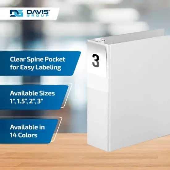Premium Economy 3" Angle D Ring Binder 6pk White: Davis Group, Hard Cover, 625 Sheet Capacity, 2 Pockets, Polypropylene image {4}