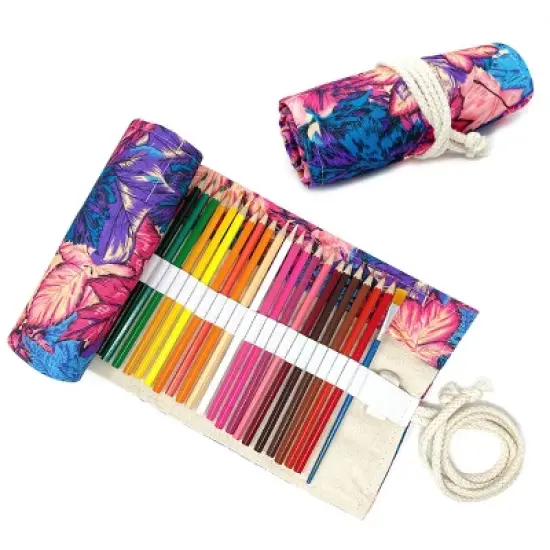Wrapables Pencil Roll Organizer, Colored Pencil Wrap Pouch (72 slots), Vibrant Leaves image {6}