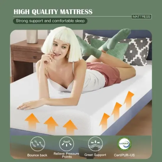 FDW Base Foam Mattress 8 Inch Mattress, CertiPUR-US Certified,Breathable Bed Mattress for Cooler Sleep Supportive,Removable Soft Cover,White image {3}