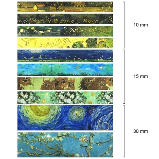 Wrapables Decorative Gold Foil Washi Tape Box Set for Arts & Crafts, Scrapbooking, Stationery, Diary (10 Rolls), Artwork image {1}