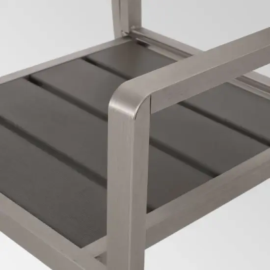 Cape Coral 2pk Aluminum Dining Chair with Faux Wood Seat - Silver/Gray - Christopher Knight Home: Weather-Resistant, Fixed Arms, 250lb Capacity image {3}