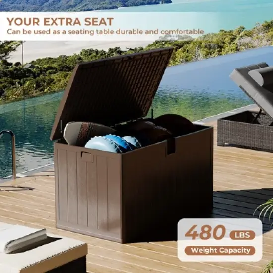 130 Gallon Outdoor Storage Box Waterproof, Lockable Resin Deck Box, Patio Deck Storage Box, Deck Box Container for Furniture Cushions, Garden, Pool image {6}