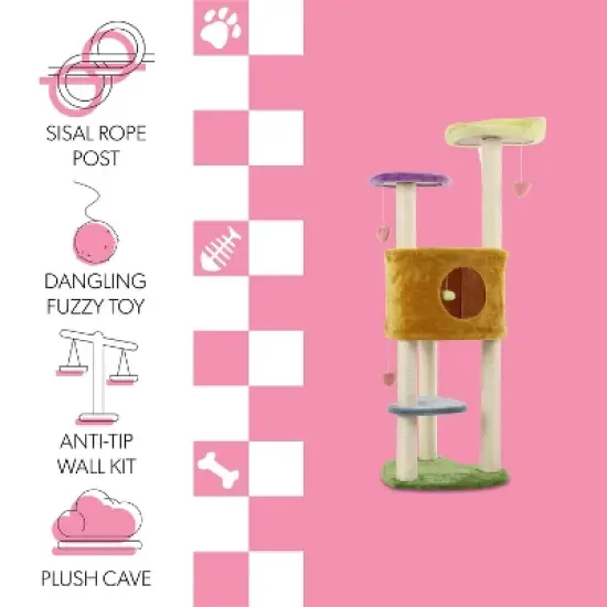 Aisling 4-Tier Modern Sisal Heart Cat Tree with Scratching Posts, Napping Perch, and Dangling Toys image {4}