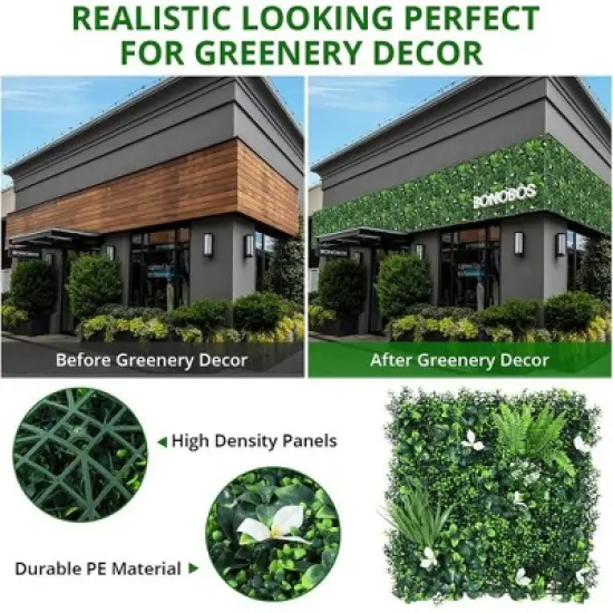 12PCS 20"x20" Artificial Grass Wall Faux Mixed Flowers & Plants Hedge Screen image {3}
