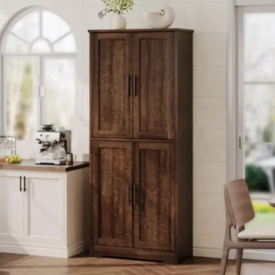 Freestanding 70" Tall Kitchen Pantry Cabinet with 4 Doors & Open Shelves, Adjustable Storage Cupboard for Dining Room, Bathroom, Living Room image {2}