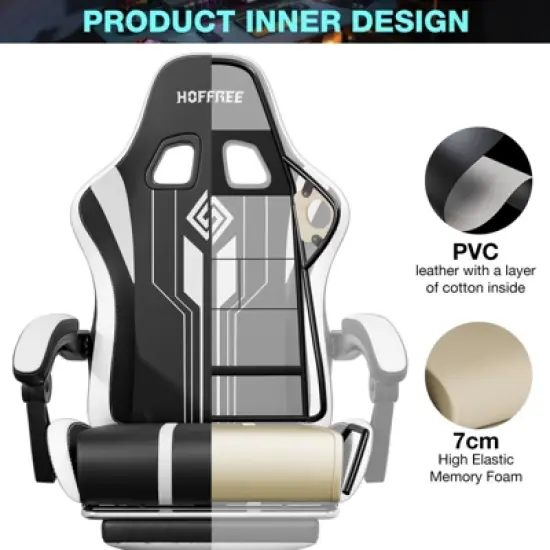 Hoffree Extra Large Massage Gaming Chair Ergonomic Office PC Chair with Bluetooth Speaker & RGB Light image {6}