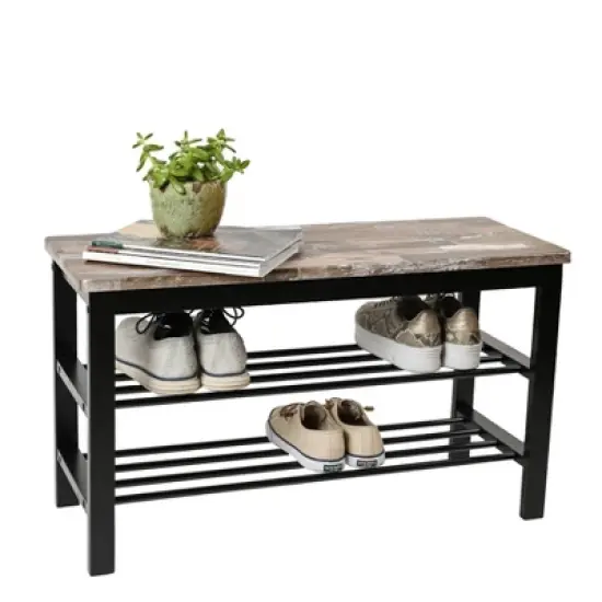 31.5" Entryway Storage Bench and Shoe Rack Distressed Wood Finish Brown - Danya B. image {10}