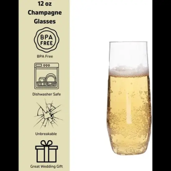 Unbreakable 12 oz Champagne Flutes (Set of 8) - 100% Tritan Reusable Mimosa & Champagne Glasses - Cocktail Glasses for Hosting Parties Indoors & Out image {4}