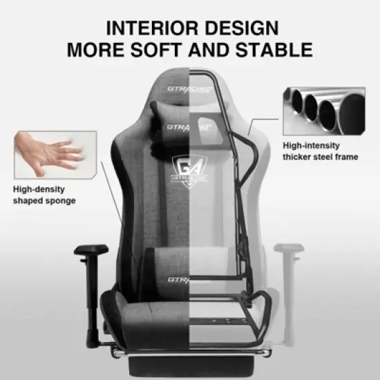 GTRACING Gaming Chair Fabric Height Adjustable Footrest Reclining Office Chair Darkgray image {4}