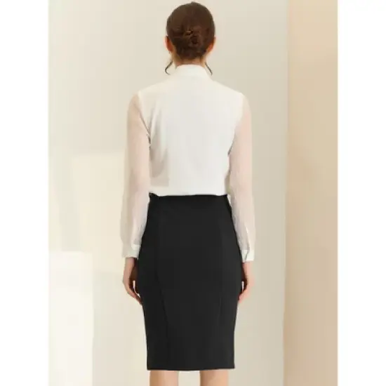 Allegra K Women's Belted Split Hem Knee Length Work Business Pencil Skirt image {3}