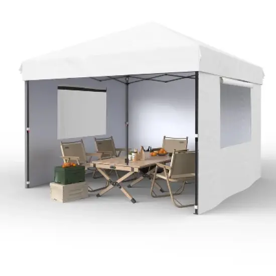 10x10 Pop Up Canopy with 3 Sidewalls - Easy Up Camping Tent with One Button Push Setup for Deck, Garden, Sports, Beach, Party image {15}