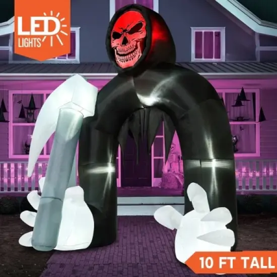Joyfy 10 FT Halloween Inflatable Outdoor Decoration, Giant Grim Reaper Archway with LEDs for Halloween Party Outdoor Yard Garden Lawn Party Decoration image {2}