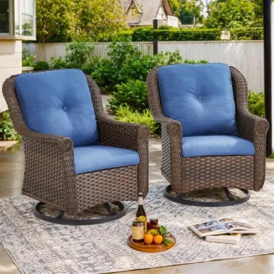 Outdoor Swivel Chair Wicker Patio Glider Chair High Back Swivel Chairs Set of 2 image {10}