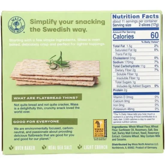 Wasa Rosemary & Sea Salt Flatbread Thins - Case of 10/6.7 oz image {2}