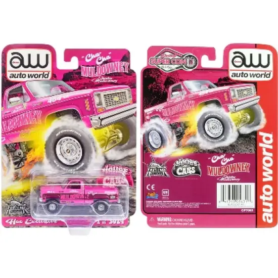 Chevrolet Cheyenne 10 Truck Pink w/Graphics "Cha Cha" Shirley Muldowney (2022) Ltd Ed 1/64 Diecast Model Car by Auto World image {2}