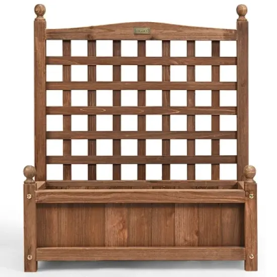 Costway Solid Wood Planter Box with Trellis Weather-Resistant Outdoor 25''x11''x30'' image {6}