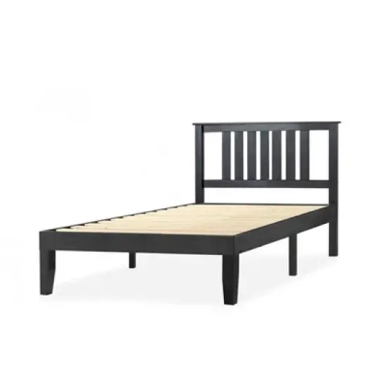 14" Marley Solid Wood Platform Bed with Paneled Headboard Black - Mellow image {7}