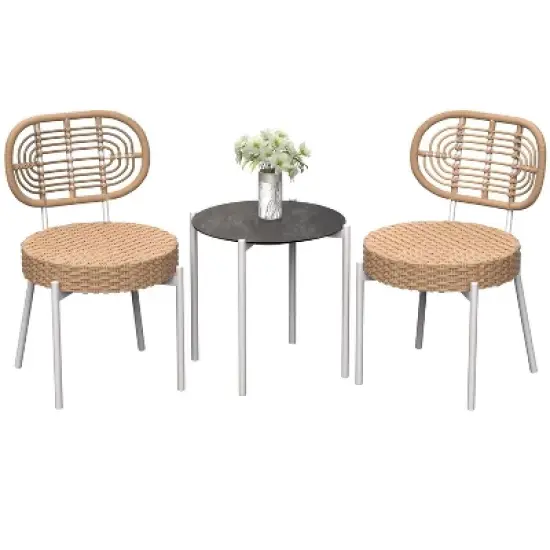 3 Pieces Patio Set Outdoor Wicker Bistro Set All-Weather Rattan Deck Conversation Set of 3 with Table & Cushions for Deck Patio Balcony Backyard image {9}