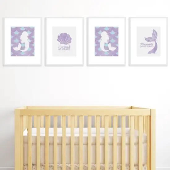 Big Dot of Happiness Let's Be Mermaids - Unframed Purple & Teal Mermaid Tail Nursery or Kids Room Linen Paper Wall Art Set of 4 Artisms 8 x 10 inches image {1}