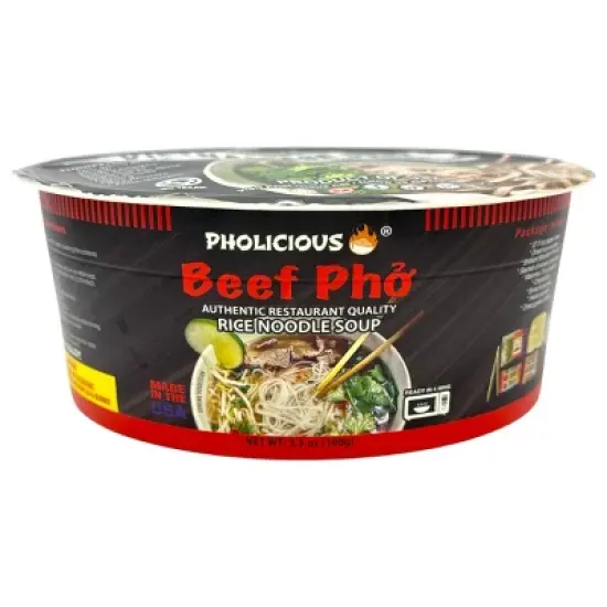Pho, Beef, Pholicious Authentic Instant Pho , Vietnamese Rice Noodle Soup, 4 pack / 3.6 Ounce Bowls, Ramen Alternative & Fresh Ingredients image {4}