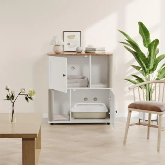 =Cat Litter Cabinet-Particle Board,Double Layer,Cat Litter Storage,Pet Furniture,Litter Box Enclosure image {2}