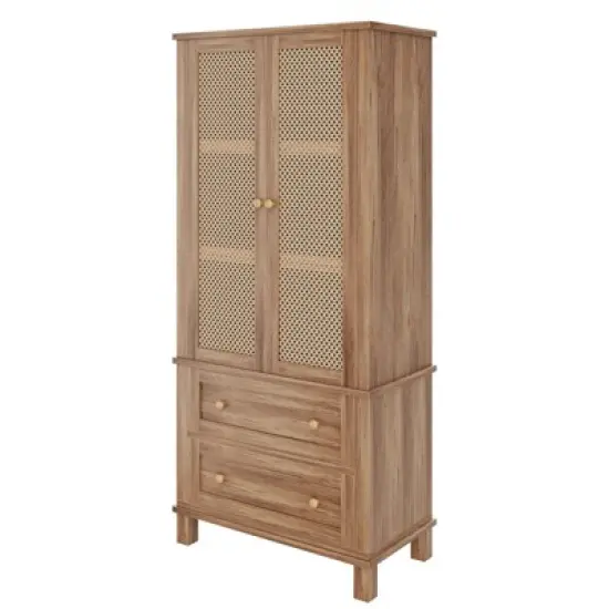 Kitchen Pantry Storage Cabinet with 2 Rattan Doors and 2 Adjustable Shelves image {6}